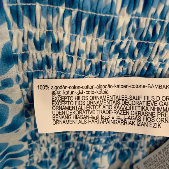 Women's Zara Blue Strappy V-Neck Knot Tie Cotton Maxi Printed Sip Dress Size XL - Picture 10 of 10